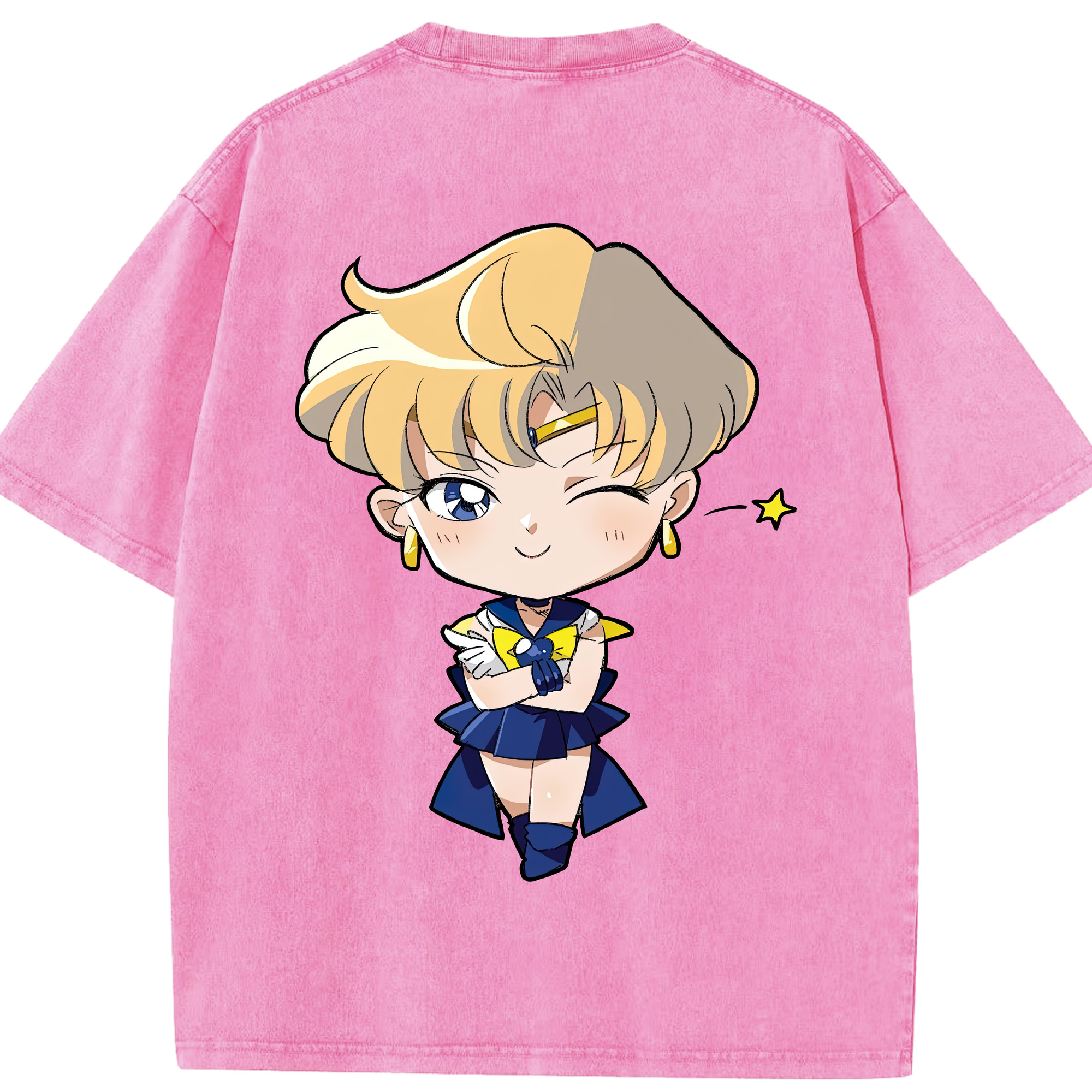 （画像用） 美少女戦士セーラームーン 天王はるか Sailor Moon Tenoh Haruka 綿100% ヴィンテージ風 半袖Tシャツ（背面プリント）